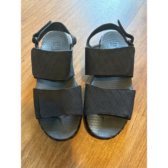 Muk Luks Shoes - Muk Luks Womens Black Quilted Faux Suede Slingback Sandals Size 7.5 Adjustable